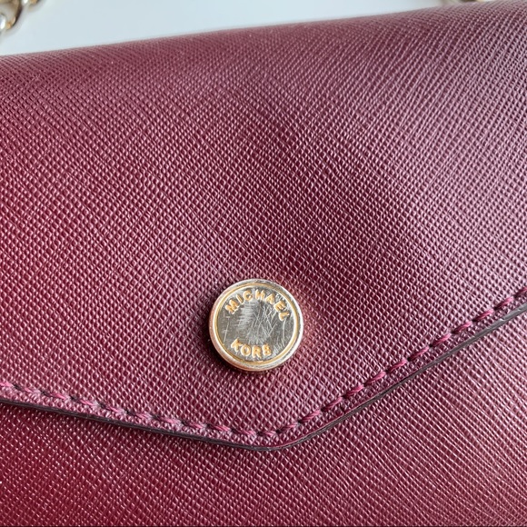 Michael Kors Collection Saffiano Crossbody Wallet Bag Burgundy Red - Picture 3 of 9